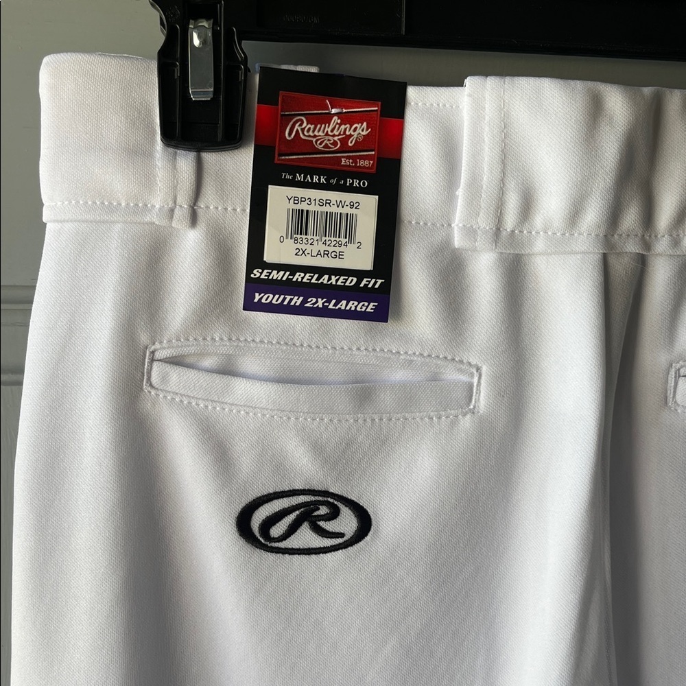 Rawlings Baseball Pants Hybrid Baseball Semi-Relaxed White, Youth 2XL